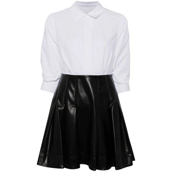 SIMKHAI Padma Poplin Combo Mini Dress in Black 6 New Womens Vegan Faux Leather - Picture 9 of 15